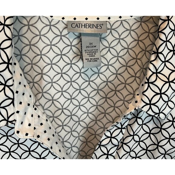 Catherines Button Front Shirt  Plus Size 3X  Black & White Roll-Tab Long Sleeve - Picture 5 of 7